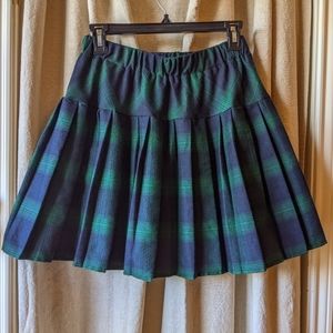 Green and Black Plaid High Waisted Pleated Skirt - Preppy Pleated A-Line Skirt